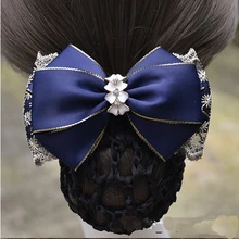 Fashion Handmade Office Lady Bow Tie Barrette Hair Clip Cover Bowknot Net Bun Snood Hair Accestory