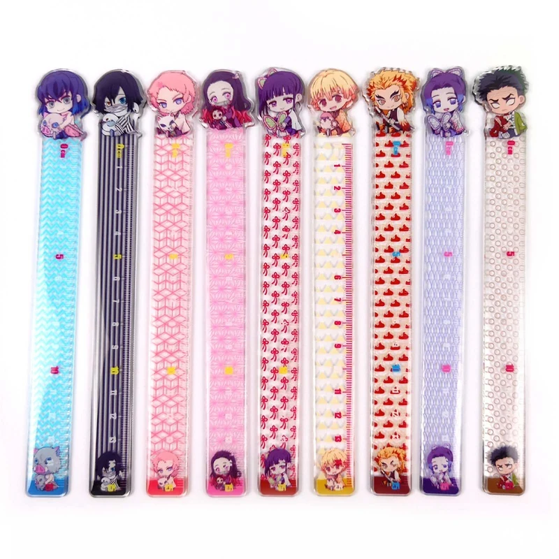 Anime Demon Slayer: Kimetsu No Yaiba Kamado Tanjirou regla de Cosplay escala de medición estudiantes regla de medida de dibujos animados regalo para niños
