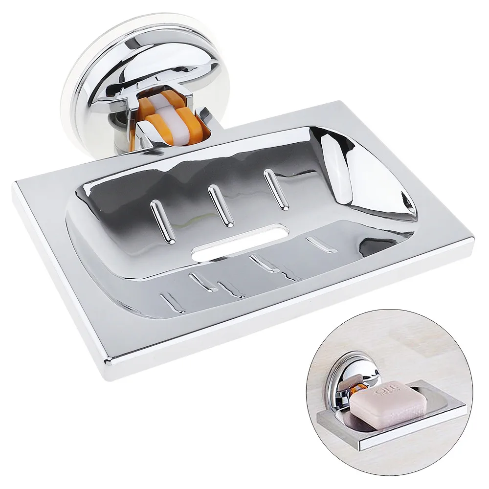 

Stainless Steel Strong Suction Square Shower Soap Holder Soap Box Bracket with Chrome Soap Dish for Bathroom