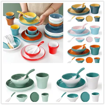

Melamine Melamine Plastic Tableware Set Nordic Multi-Type Round Dishes, Dishes, Spoons, Tableware, Household Kitchen Supplies