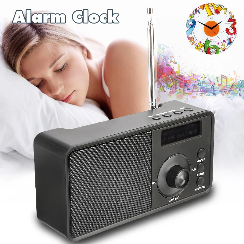 

Portable Bluetooth DAB+FM Digital Radio Player Receiver Handheld Mini Music Stereo Radio Speaker Support AUX LCD Alarm Clock