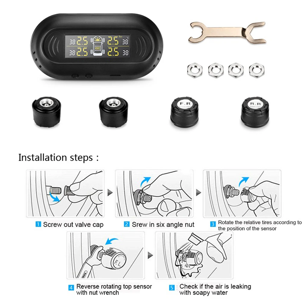 Солнечная энергия автомобиля TPMS датчик давления в шинах черный беспроводной цифровой ЖК-дисплей Четыре датчика s охранная система сигнализации в шинах