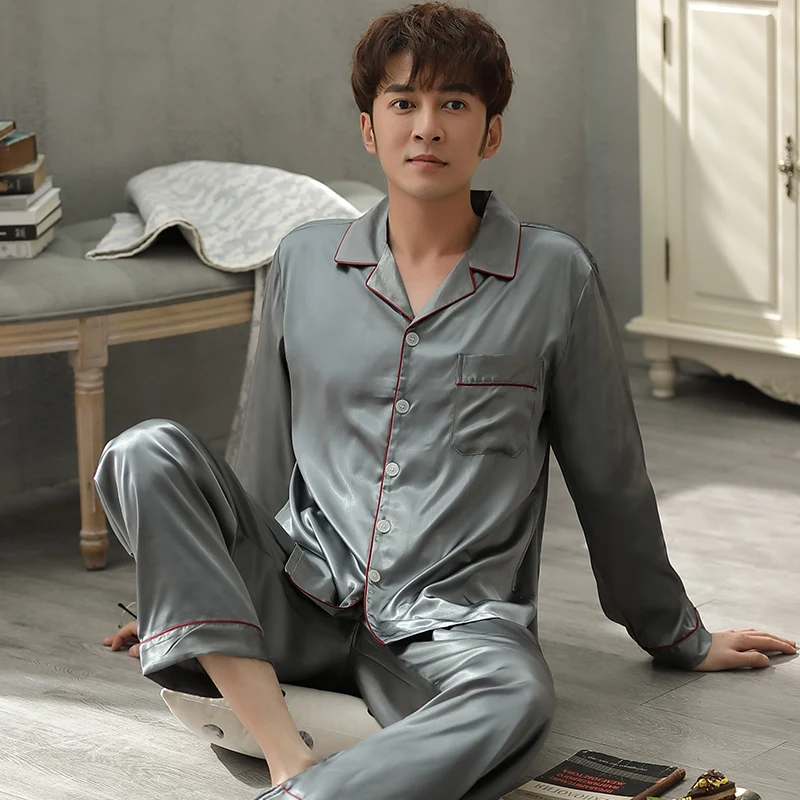 White Satin Pajama Men Summer Pijama Hombre Satin PJs Set Nightwear 2Pcs Bedroom Solid Sleepwear Sleep&Lounge Pyjamas Plus Size