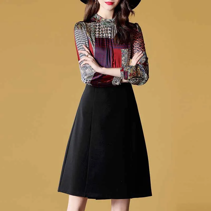 

WOMEN'S Dress 2019 Spring New Style Debutante Elegant Joint Printed Mock Two-Piece Dress Shu WOMEN'S Dress