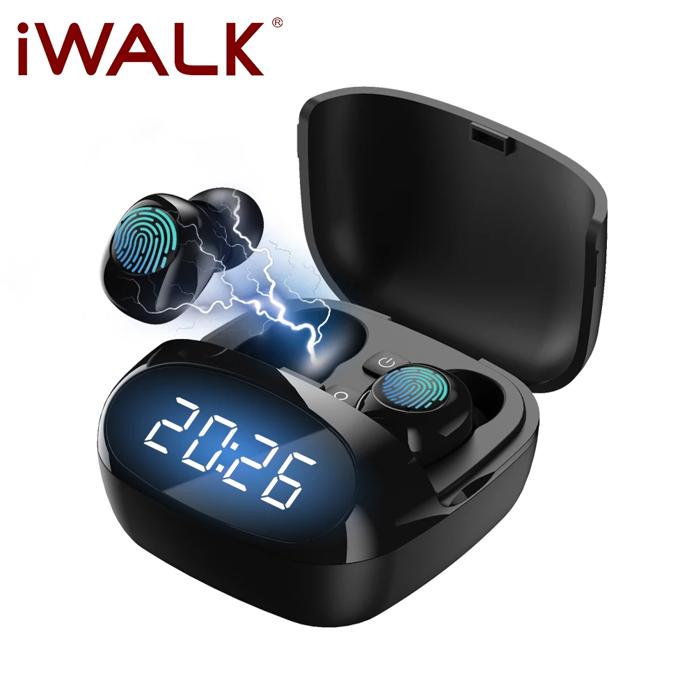 IWALK Mini TWS Bluetooth V5 0 LED Clock Earphones Wireless 9D Hifi Sports Earphone IPX4 Waterproof Headset Earbuds Microphone