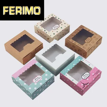 

Kraft paper Baking Food Carton Kraft Box with clear window,Cookies Gift packaging Box, Mooncake Macaron cake Packaging paper box
