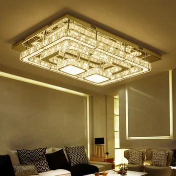 

Post-modern Luxury LED Crystal Ceiling Lights Rectangular Crystal Lamp Living Room Fixture LED Lighting Dimming Remote Control