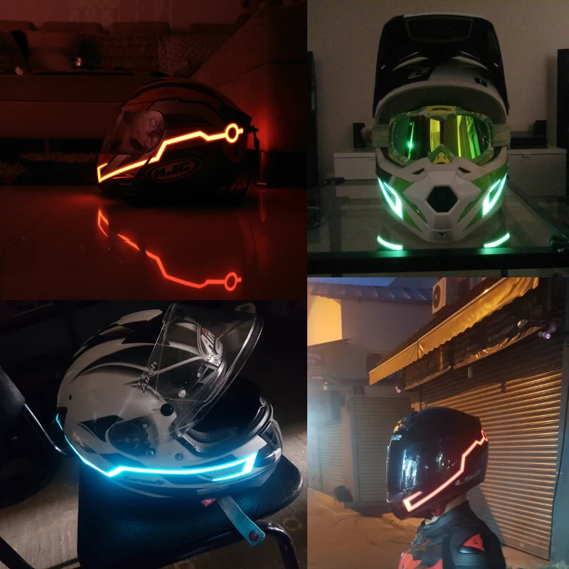 2 Pcs Motorcycle Helmet Night Riding Cold Lights Kit  Signal Flashing Stripe LED Luminous Sticker Universal Waterproof Durable