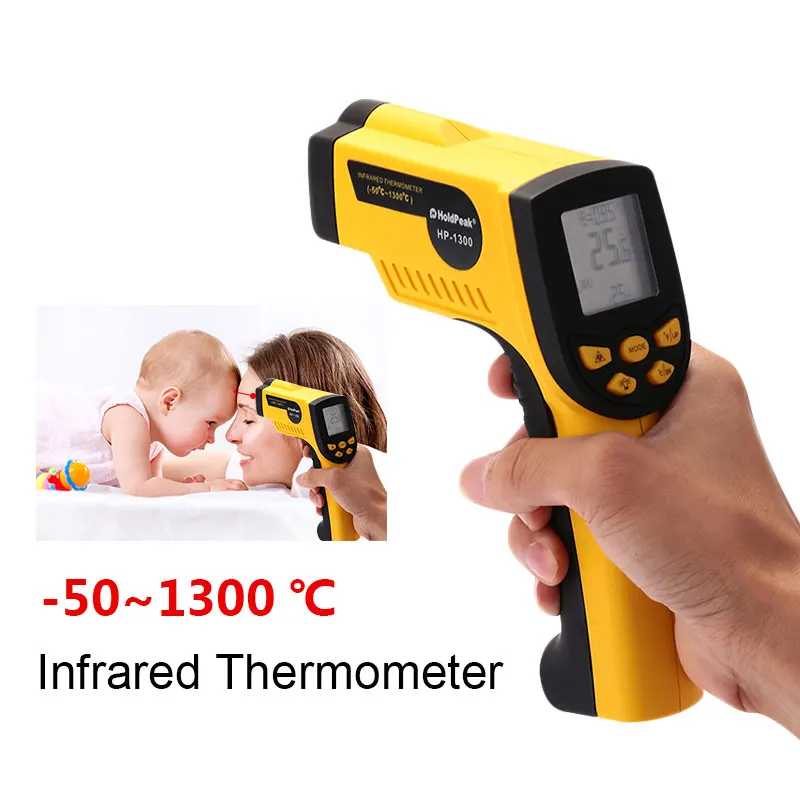 

Infrared Thermometer Yellow + Black LCD 1.5 Inches Temperature Temperature Non Contact Pistola Gun Tester Laser Termometro