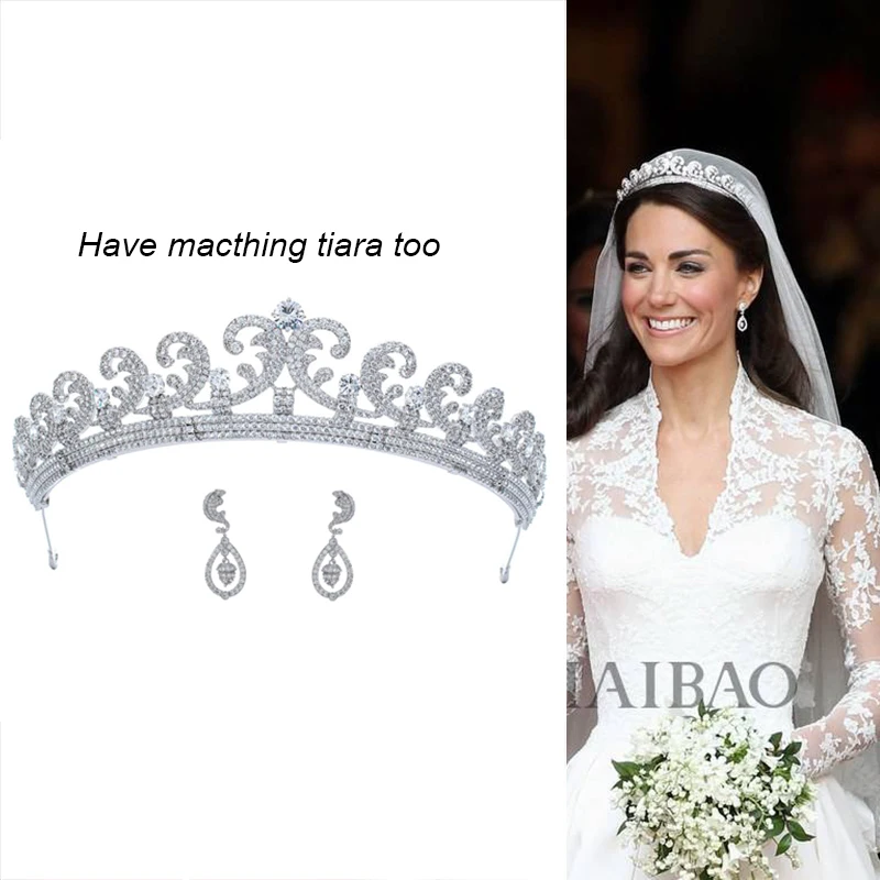 Cubic Zircon CZ Princess Kate Middleton Earring,Wedding Dangle Earring for Bridal Women Girl Prom Jewelry CE11128A 2