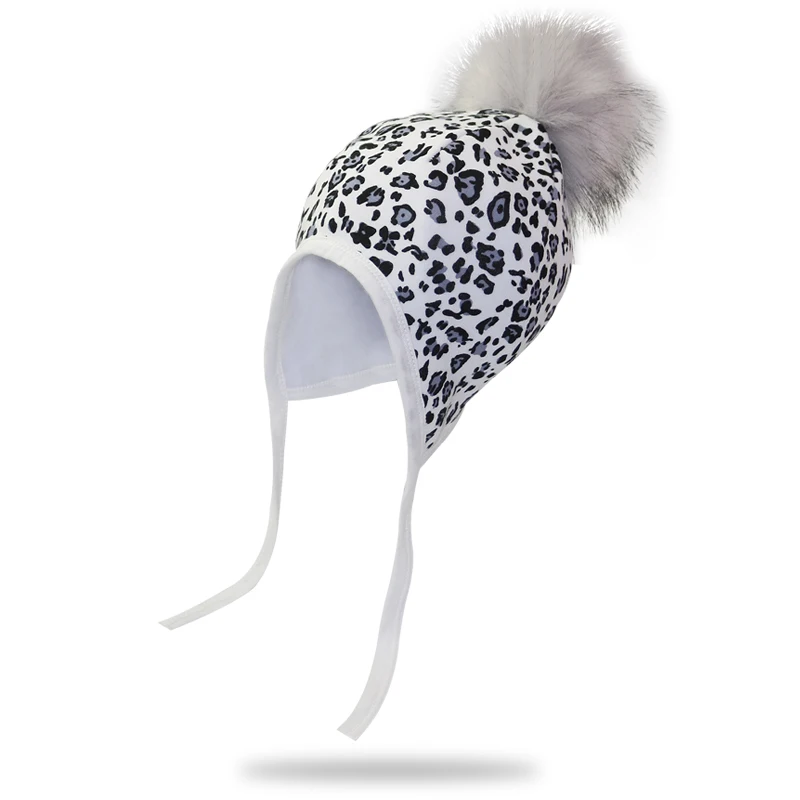leopard Хлопковые шапочки для детей, защитная шапка для маленьких девочек, зимняя шапка для мальчиков, детская шапка с помпоном, Детские аксессуары - Цвет: leopard