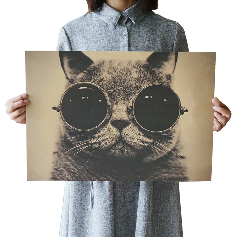 

[A849] Eyes Cat Retro Kraftpaper Poster Indoor Bar Cafe Decorative Painting