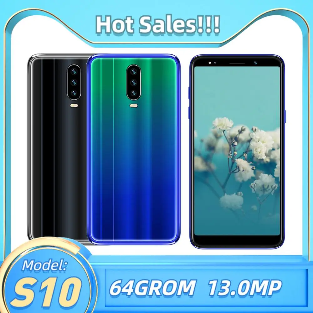 S10 сотовые мобильные телефоны 5,5 дюймов 18:9 экран 5MP+ 13MP смартфоны 4 грамма+ 64 гром четырехъядерный Android Celulars Face ID разблокированный телефон