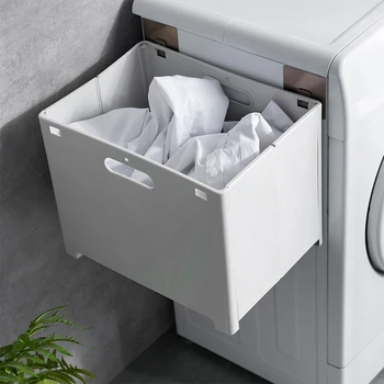 

Punch-free Folding Laundry Storage Basket Multifunctional Bathroom Wall Hanging Hamper Household Debris Storage Basket