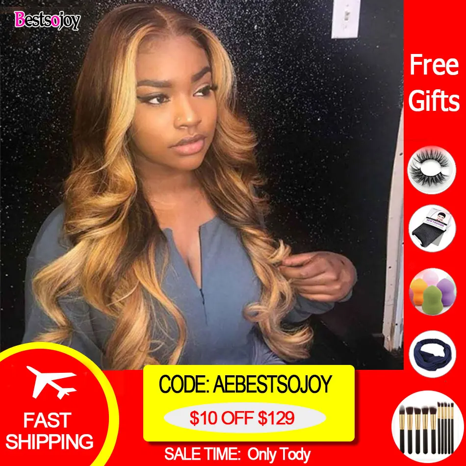 

Highlight Wig Body Wave 360 Lace Frontal Wigs 13x6 Colored Lace Front Human Human Hair Wigs For Black Women Ombre Bestsojoy Remy