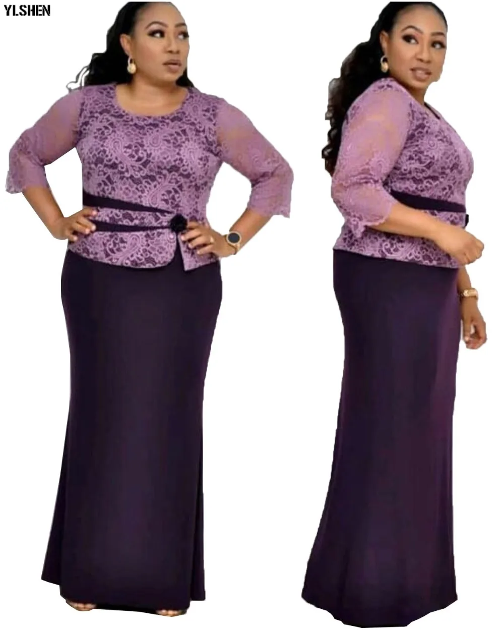 2019 Africa Dress African Dresses For Women New Rose Lace Long Maxi Dress High Quality Length Fashion African Clothes For Lady 04