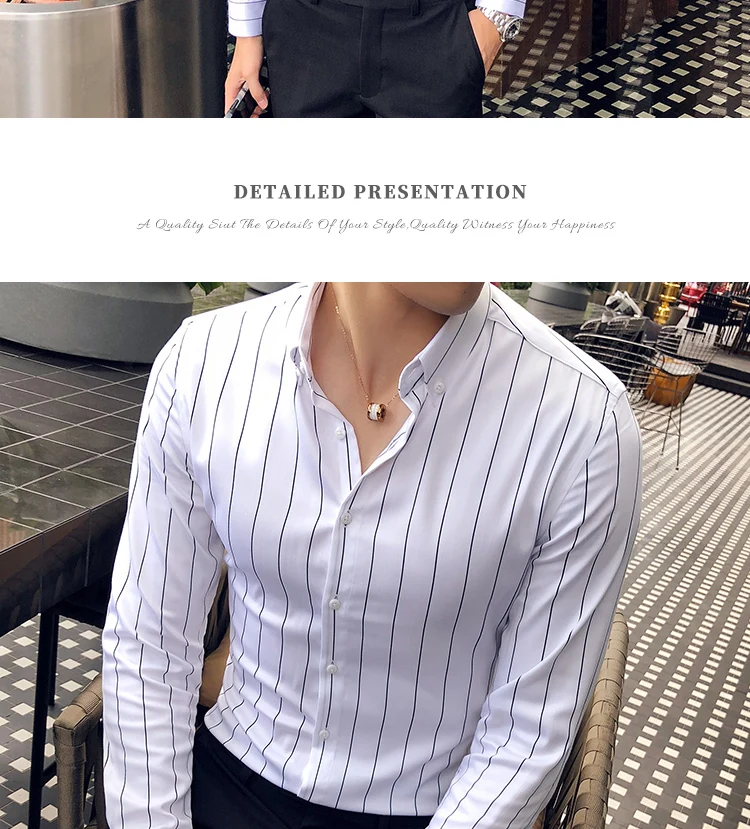 New Spring and Autumn Style Man Shirt Turn-down Collar Long-Sleeved Shirt Men Casual Stripe Shirt Camisa M-3XL