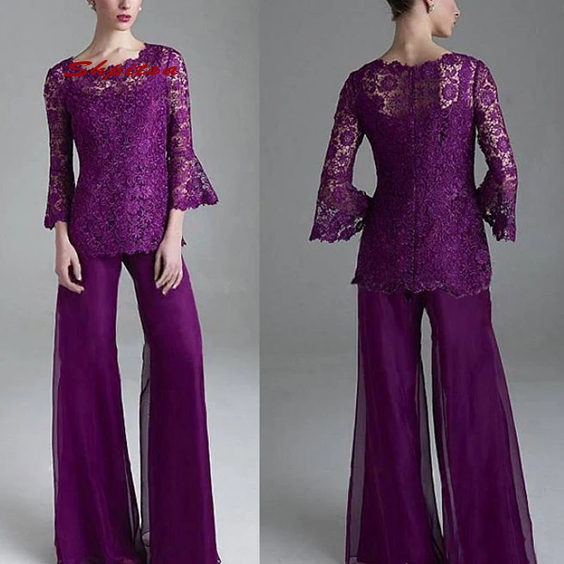 Lange Mouwen Lace Moeder van de Bruid Jurken Broek Pak voor Bruiloften Plus Size Party Diner Avond Godmother Bruidegom Jurken Lange Mouwen Lace Moeder van de Bruid Jurken Broek Pak voor Bruiloften Plus Size Party Diner Avond Godmother Bruidegom Jurken