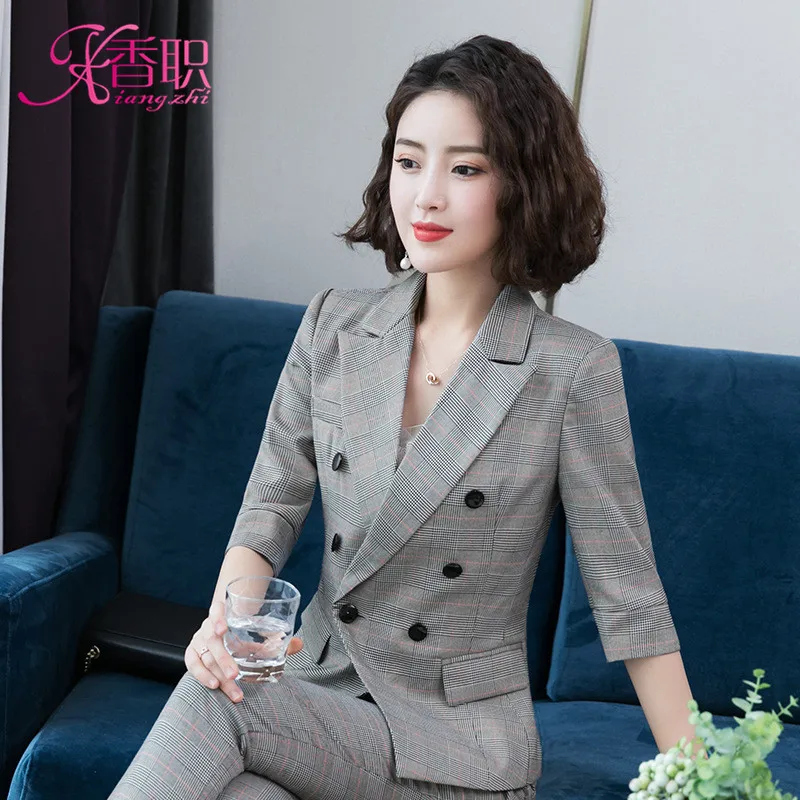 

Women Wear New Style Plaid Suit Jacket Half-sleeve Shirt-Style Suit Work Clothes British-Style Casual Wear