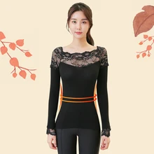 Lets Diet Женская Базовая рубашка в Корейском стиле, кружевная футболка с длинными рукавами и горизонтальной горловиной, облегающая одежда для похудения с постоянной температурой