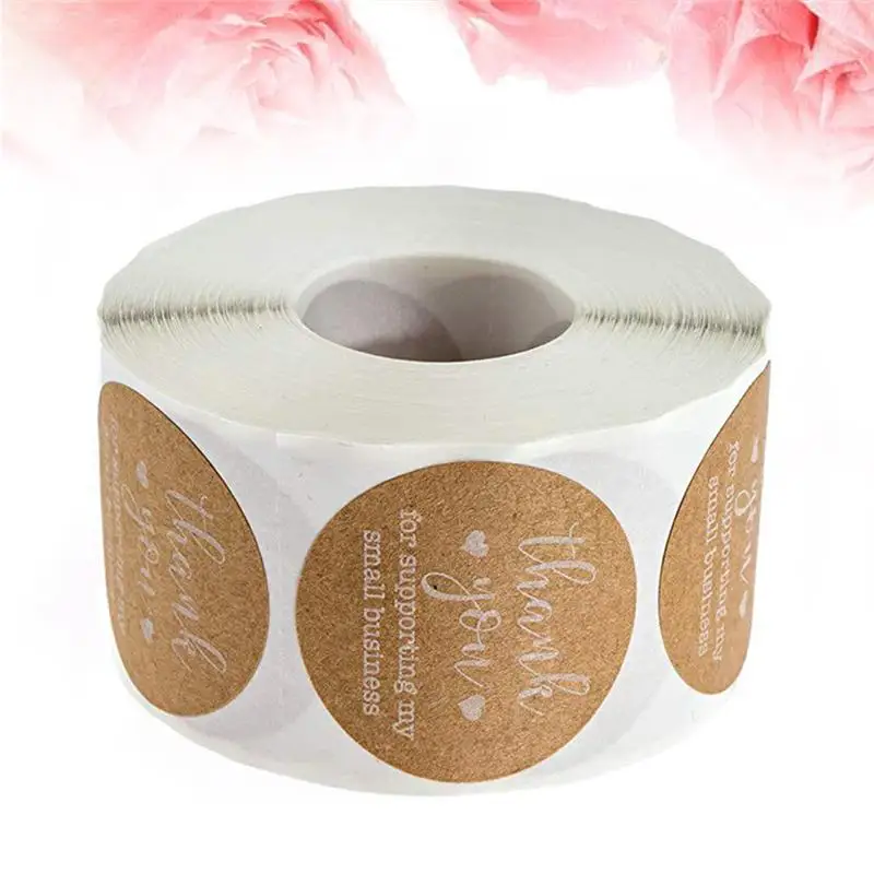 1 Roll Round Kraft Paper Stickers Lettering Cookie Stickers Label Sticker Decals Scrape Sticker for Envelope Gift Cookie Bags
