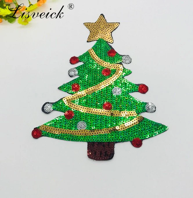 

1pcs Embroidered Santa Claus Christmas Tree Snowman Sequins patch For Clothing Appliques Bag Transfer Iron On Patches Stickers
