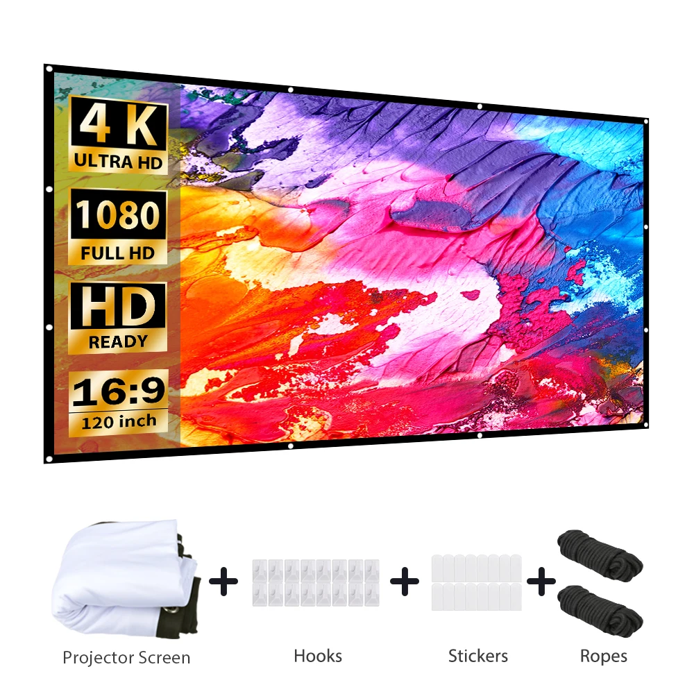 

VANYKO 3D HD Projector Screen 100 120 Inches Reflective Fabric Cloth Home Outdoor Office Portable Projection Screens
