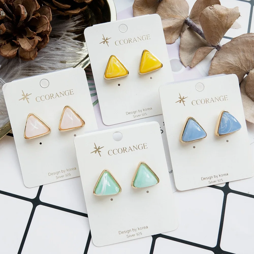 Корейский, геометрической формы, треугольные серьги, синие, желтые серьги-гвоздики для женщин, аксессуары, модные ювелирные изделия