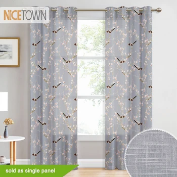 

NICETOWN Floral Sheer Curtains Linen Textured Voile Curtains for Bedroom Dorm Vintage Home Decro Pattern Curtain Privacy Protect