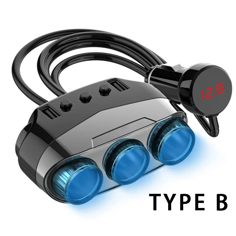 Type B 12V 24V автомобильный прикуриватель Зарядное устройство QC3.0 быстрой зарядки Напряжение Дисплей wlred разветвитель прикуривателя Автомобильный адаптер розетка - Название цвета: Type B