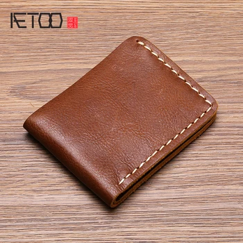 

AETOO Wallet male leather short retro handmade wallet casual simple men's tanning cowhide money clip