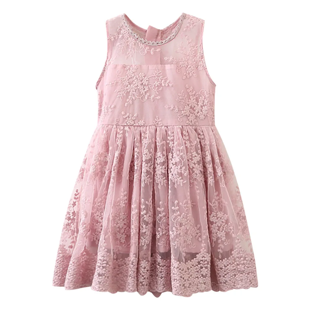 Summer Toddler infant Baby Kids Girls Dress Solid Patchwork Ruched Lace Party Dress Princess wedding Dress Children clothing#p4