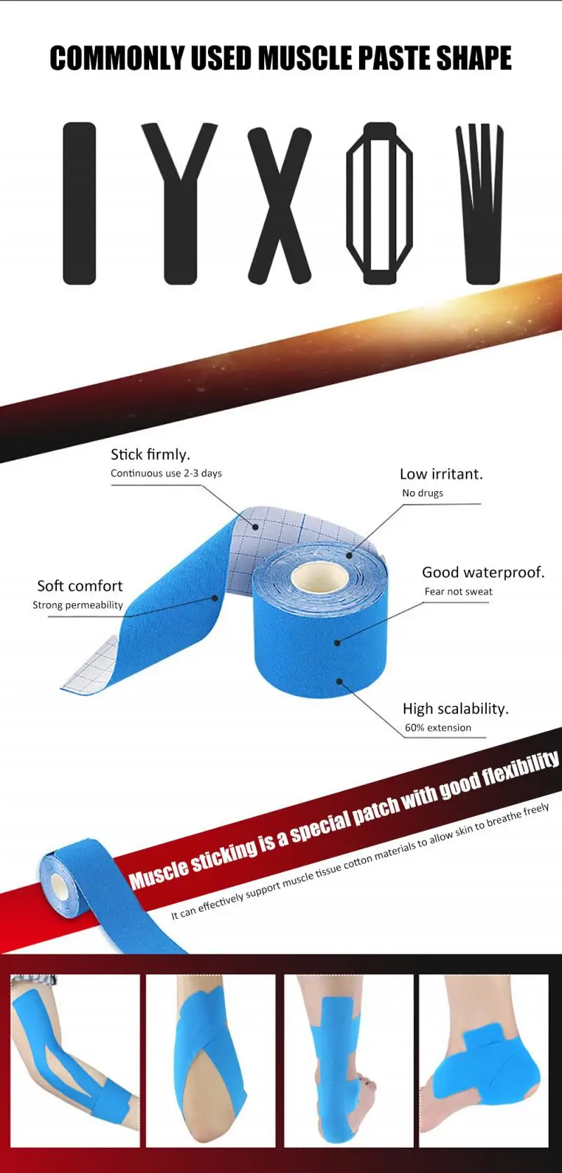 2020 Waterproof Sweat Muscles Sports Bandage Ports Elastic Roll Adhesive Muscle Pain Care Tape Knee Elbow Protector | Спорт и