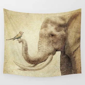 

CAMMITEVER Bird And Elephant Vintage Wall Hanging Tapestry Polyester Dormitory Family Bedroom Living Room Decor Drop Shipping