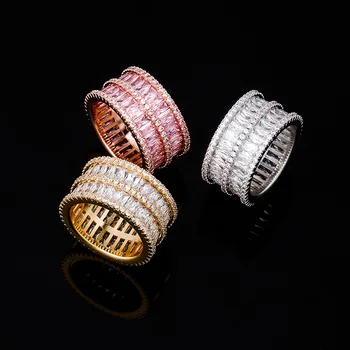 

Hip Hop Claw Setting AAA+ Cubic Zirconia Bling Iced Out 2 Row CZ Stone Round Finger Rings for Men Women Rapper Jewelry Gift