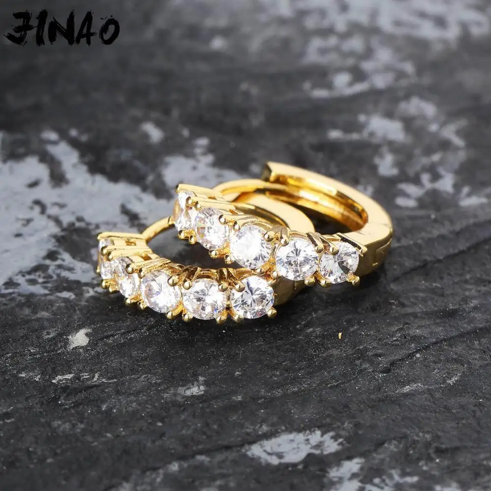 

JINAO New ICE OUT Hip Hop rotundit Earring Gold&Silver Color Plated Micro Pave Cubic Zircon Stones Earrings For women Screw Back