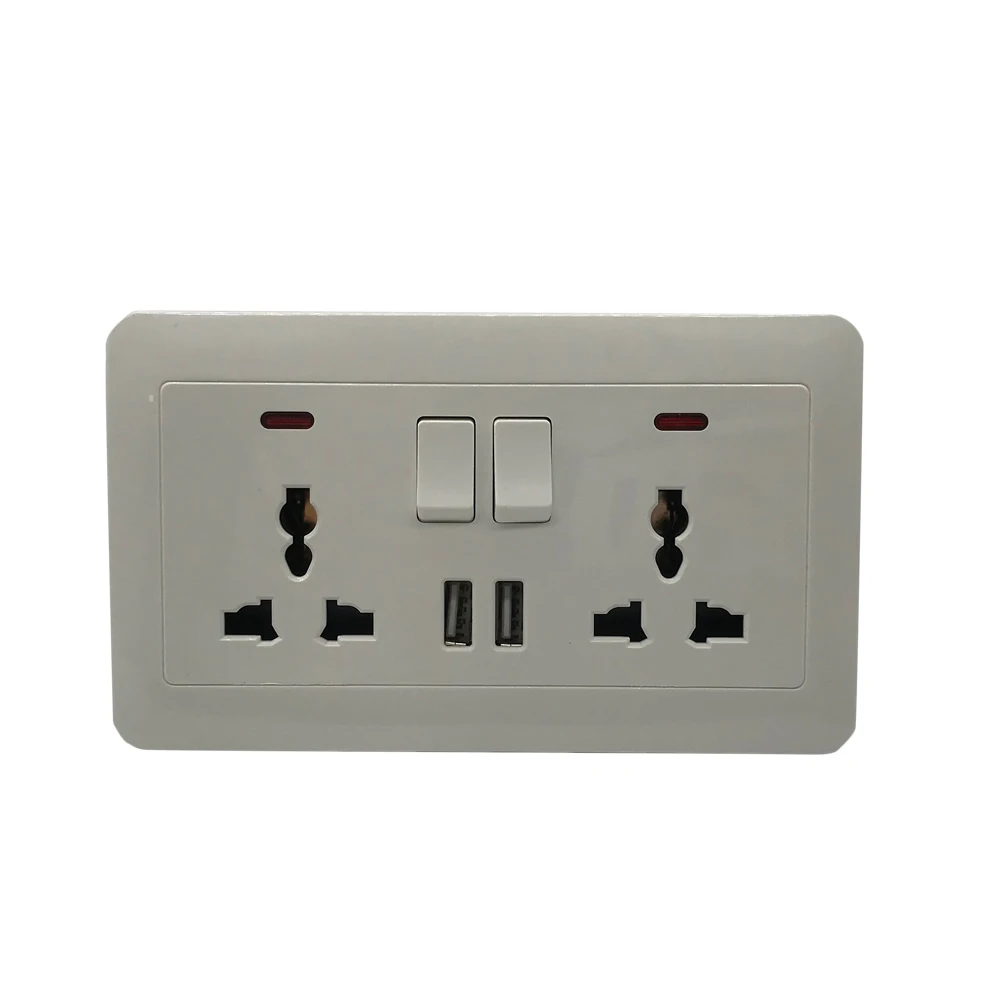 

Wall Power Socket Universal 3 Hole 2.1A Dual USB Charger Port 146*86mm, LED indicator, UK Standard USB Switched Outlet