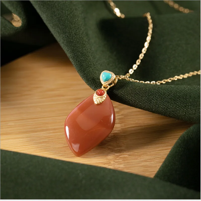 Uglyless Irregular Geometric Square Necklaces for Women Natural jade Agate Pendants+ Chain 925 Silver Jewelry Gold Bijoux P1081 - Цвет камня: Rhombus Red