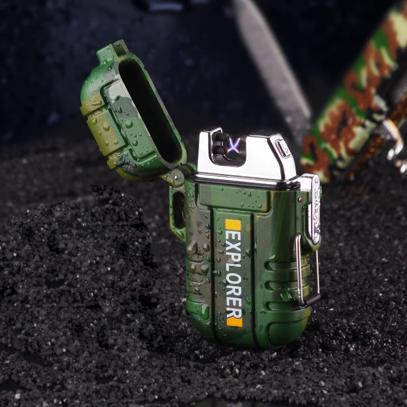 

Double Arc Charging Lighter Outdoor Portable Waterproof and Windproof Cigarette Lighter Creative Personality with Safety Buckle