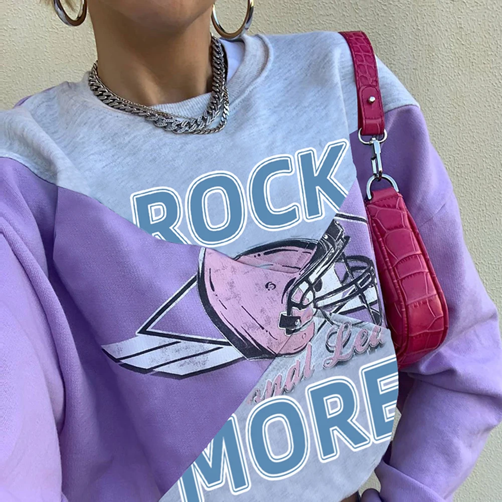 

New Autumn Oversized Graphic Printed Y2k Sweatshirt Patchwork E Girl Vintage College Crewneck Bawting Sleeve Crop Sweatshirts
