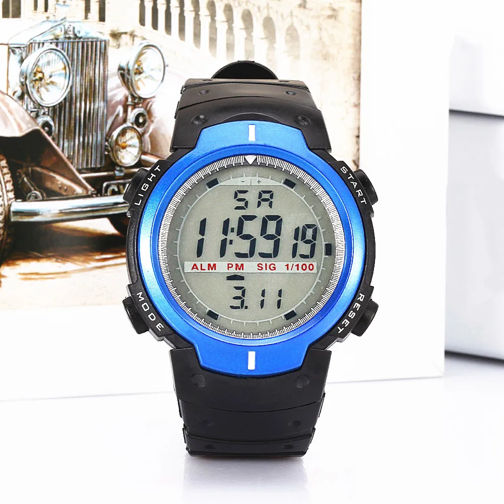 Светодиодный электронные часы спортивные мужские военные наручные часы водонепроницаемые часы модные цифровые наручные часы многофункциональные - Цвет: Синий