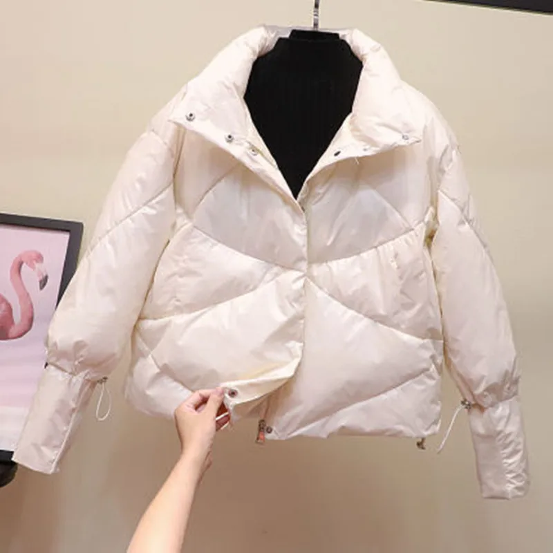 Winte jacket women Thick Parkas Casual Loose Down Cotton Jacket Warm Cotton Padded parka Women Fashion Glossy Plus size OverCoat - Цвет: white