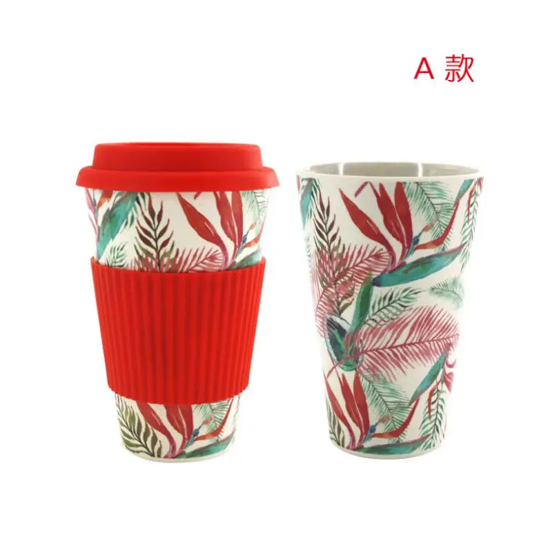 Новая многоразовая кофейная чашка из бамбукового волокна, кружки для путешествий, кружка для питья воды, здоровая, 400 мл, на 360 градусов, можно поворачивать кружки с цветами - Цвет: Красный