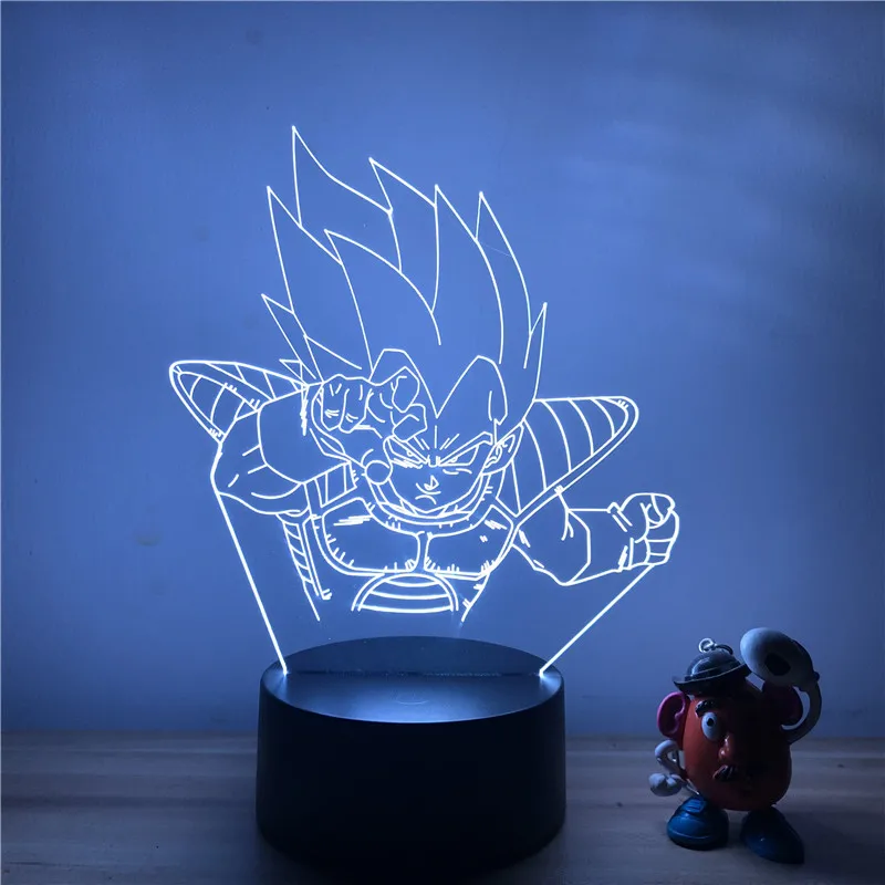 Dragon Ball Z Vegeta борьба осанки Ver. Супер сайян, «Жемчуг дракона 3D светодиодный Ночной светильник 7 цветов сенсорный оптический Иллюзия фигурку лампа