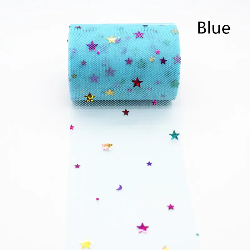 10 ярдов/рулон 7,5 см радуга звезда Луна Фольга тюль рулон органзы Baby Shower вечерние принадлежности DIY банты для волос ручной работы материалы