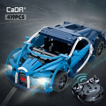 

Cada 419PCS RC Blue Sports Racing Cars DIY Model Building Blocks For City Technic Remote Control Vehicle Toys for Kid