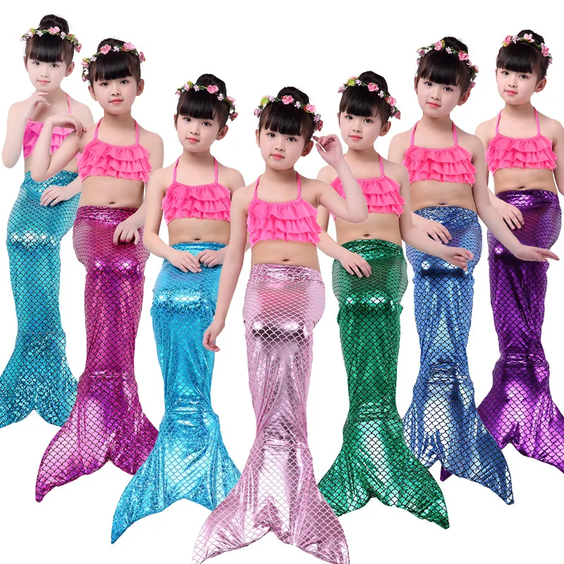 

Free Shipping 3 Pcs Girls Mermaid Swimsuit Mermaid Tail for Swimming Bathing Suit Bikini Set