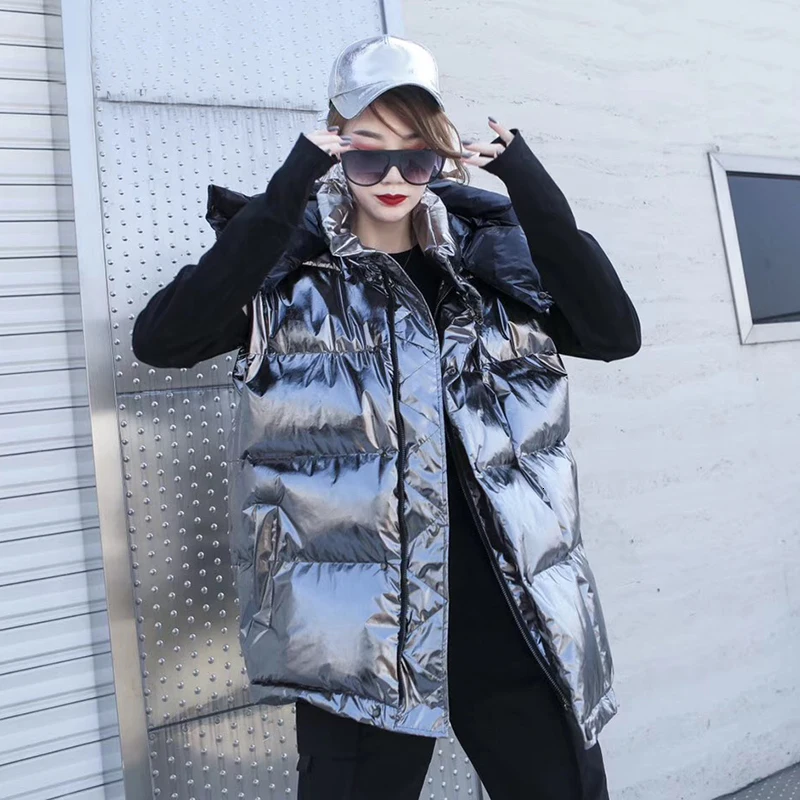 TWOTWINSTYLE плед патч дизайн хит цвет вниз жилет для женщин с капюшоном без рукавов теплые толстые Жилеты Женская модная одежда