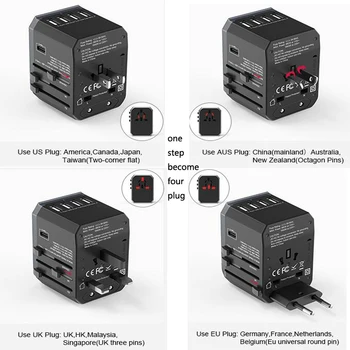 

Smart IC socket adapter universal travel adaptor Type C 5USB 5.6A quick wall charger outlet plug UK EU US AU