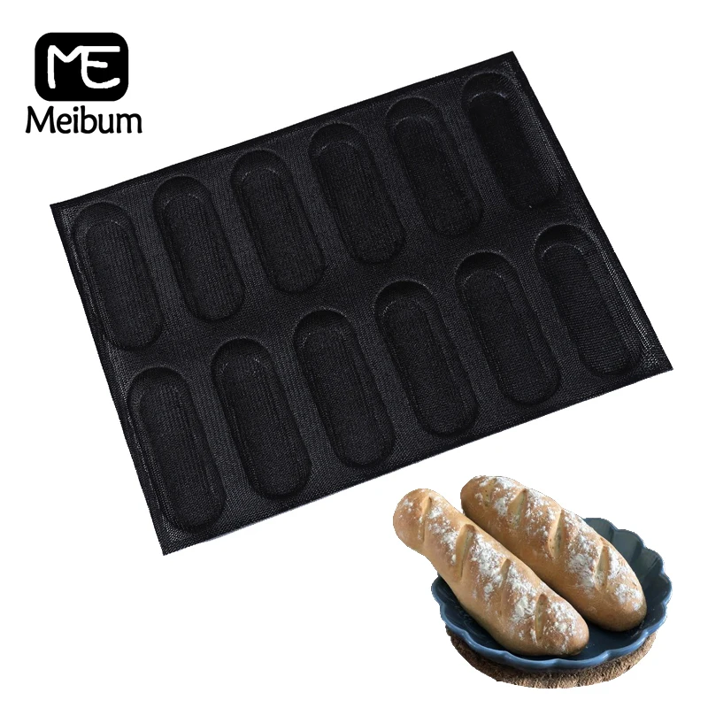 Moule à pain en silicone anti-adhésif pour hot dog - Moule à baguette en silicone perforé (4 grands pains, noir